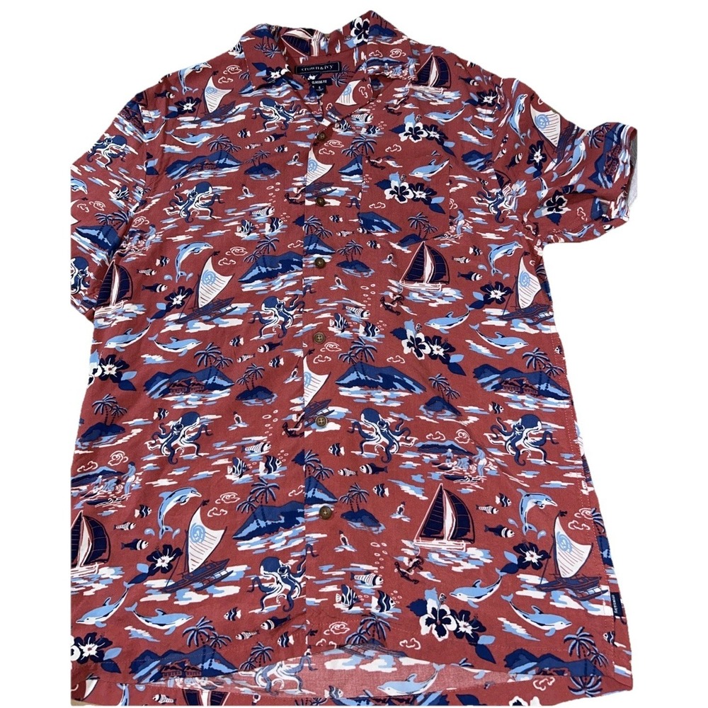 Crown & Ivy Classic Fit Men's Tropical Print Shirt Size S